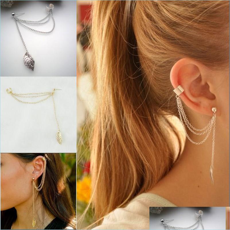 

Dangle Chandelier New Fashion Gold Sier Color Leaf Tassel Long Earrings Pendentes Ear Cuff Women Brincos Drop Delivery Jewelry Dhobx