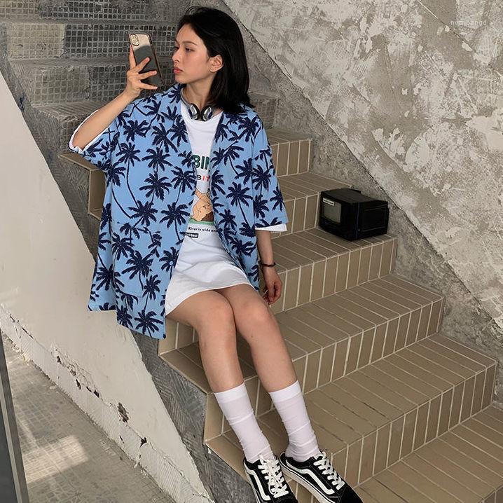 

Women' Blouses Women Shirt Blouse 2022 Women' Summer Short Sleeve Loose Suit Collar Print Top Blusas Mujer, Blue