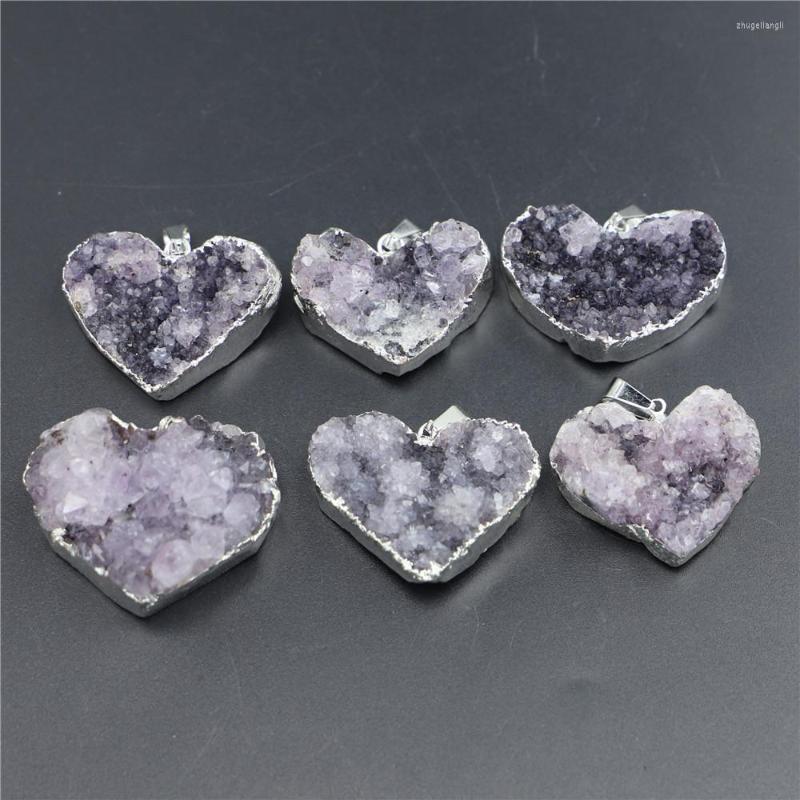 

Pendant Necklaces Natural Stone Amethysts Pendants Heart Silver Spiritual Designer Charms Healing Crystals Jewelry Making DIY Necklace