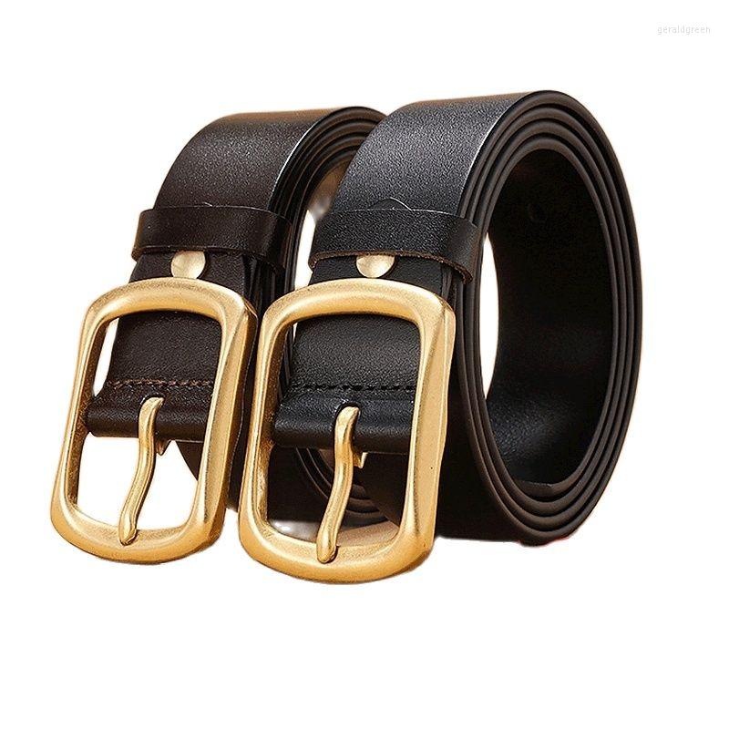 

Belts Casual Men's Leather Belt All-match Pure Copper Pin Buckle Pants Waistband Head Layer Cowhide Luxury Designer's Choice, Black