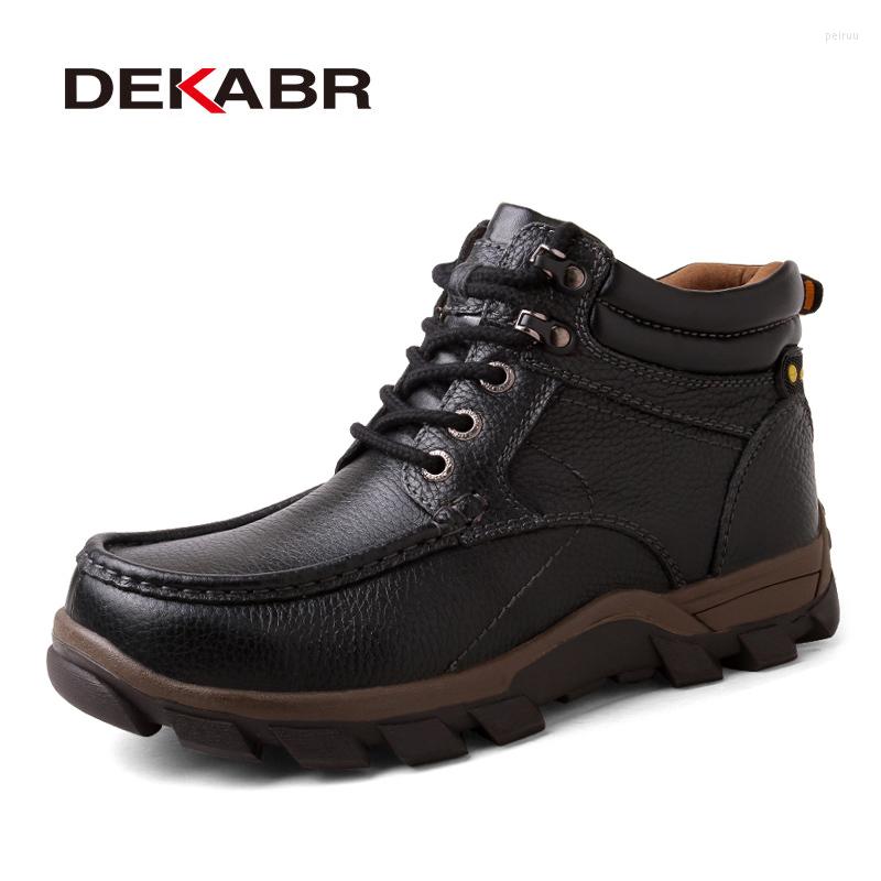 

Boots DEKABR Brand Warm Men's Winter Genuine Leather Men Waterproof Rubber Snow Leisure Retro Work Shoes For Big Size, Black