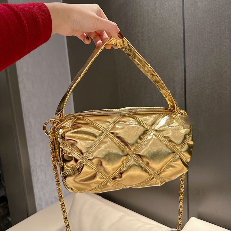 

French Women Cylindrical Classic Zip Bowling Bag Diamond Lattice Leather Quilted Luxury Designer Crossbody Retro Handbag Fashion Versatile Large Capacity Wallet, Black