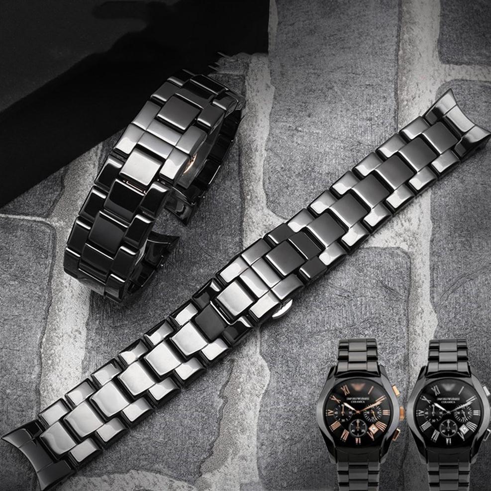 

watchband ceramic watches accessories for ar1400 1410 black mens wristwatch bracelet strap curved end208r