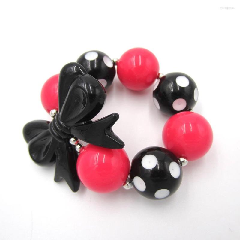 

Strand 2pcs Girls Baby Birthday Gifts 20mm Chunky Beads Bubblegum Bracelets Black Bowknot Adjustable Elastic Band Kids Bracelet