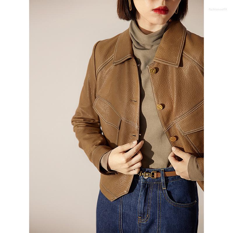 

Women's Leather Women Genuine Jacket 2022 Vintage Ladies Slim Fit Motorcycle Real Lambskin Jackets Female Outerwear, Coffer