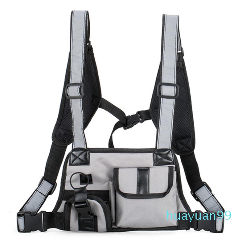 

New-Chest Harness Holster Walkie Talkie Pouch Bag Sports Outdoor Reflective Strip Adjustable Oxford Cloth Packe274k, Color