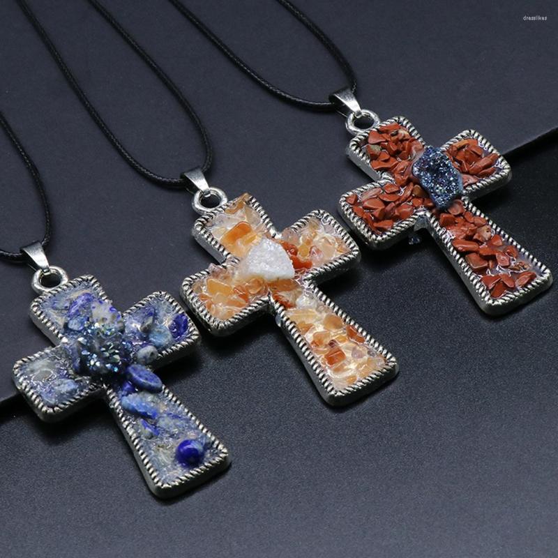

Chains 45cm Natural Crystal Quartz Rainbow Citrines Stone Cross Shape Necklace Pendant Women Men Jewelry Accessories Gifts Size 43x60mm