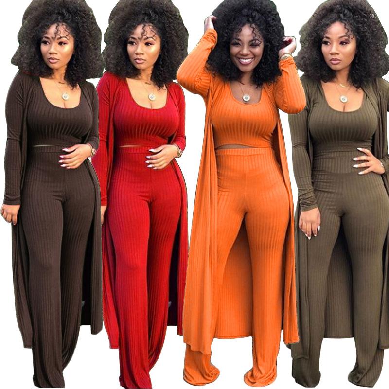 

Women' Two Piece Pants Women Knit Autumn Three Set Outfits O-Neck Tops Suit Streetwear Long Sleeve Cardigan Coat Female 3 Pcs Sets