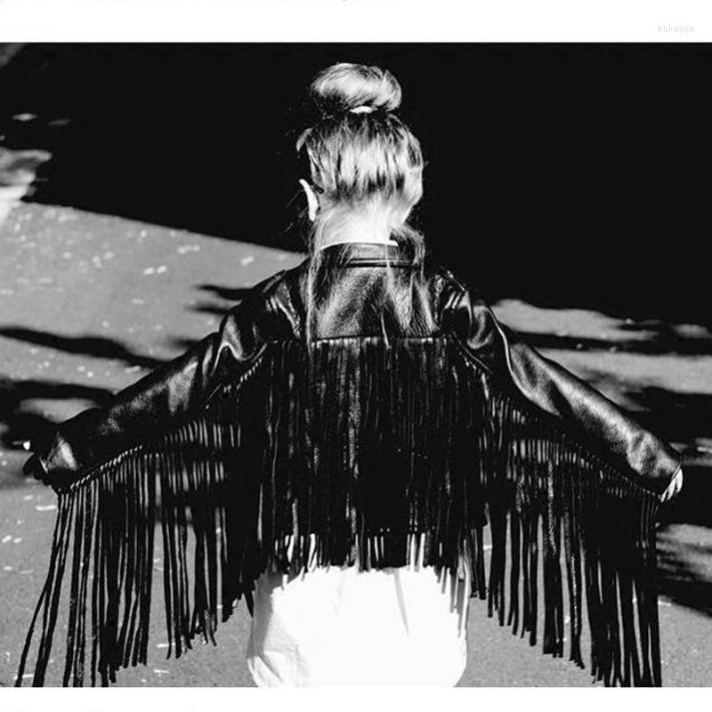

Jackets Leather Fringed Jacket GirlsTassel Spring PU Coat Kids Short Slim Motorcycle Fashion, Black