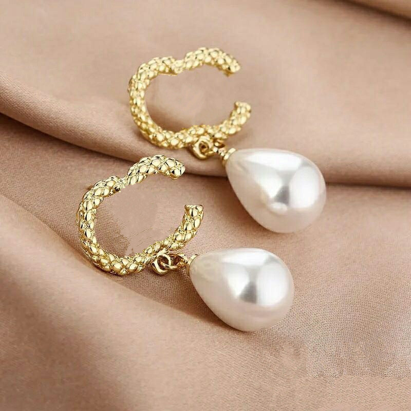 

Pearl diamond Double Letter Charm Titanium steel earrings Inlaid diamond designer for women stud luxury jewlery love gifts woman girl gold silver rose