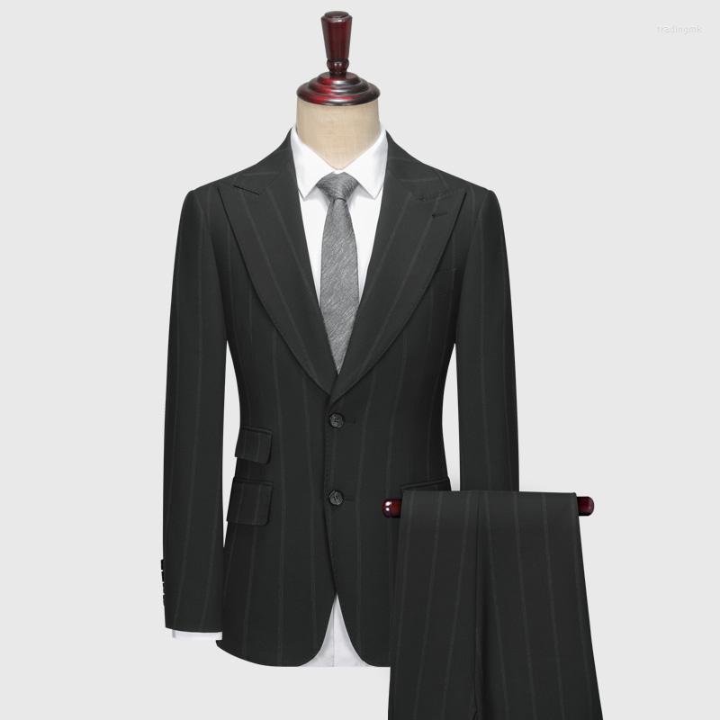 

Men's Suits Men Set Blazer Pant Black Stripe Slim Style Formal Business Man Clothing Fashion 2022 Spring For Wedding Groom