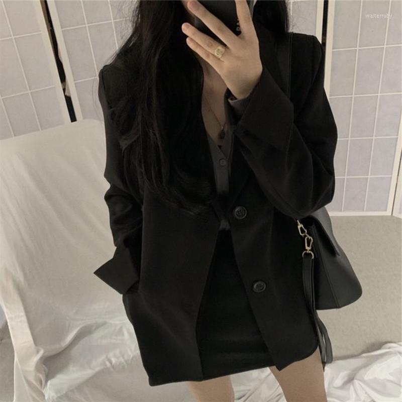 

Women's Suits Black Formal Business Blazers Women Elegant Straight Spring Office Ladies England Style Retro Solid Long Sleeve Tops