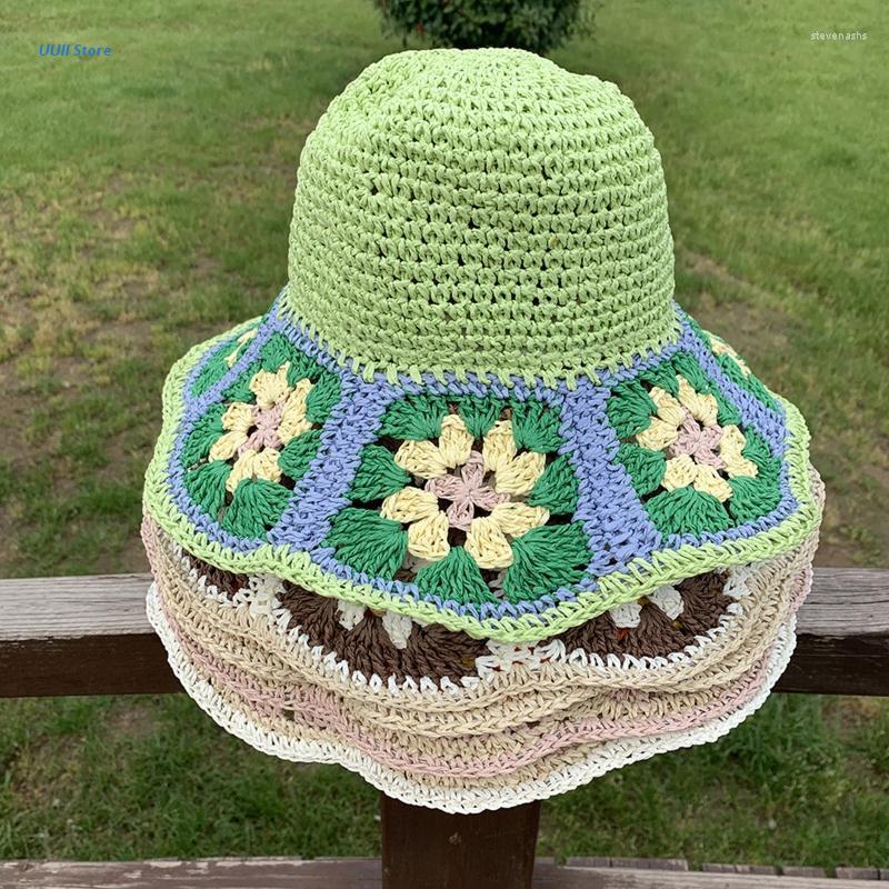 

Wide Brim Hats Women's Flower Decor Crochet Bucket Hat Summer Spring Foldable Fisherman Vacation Gifts For Girlfriend, Beige