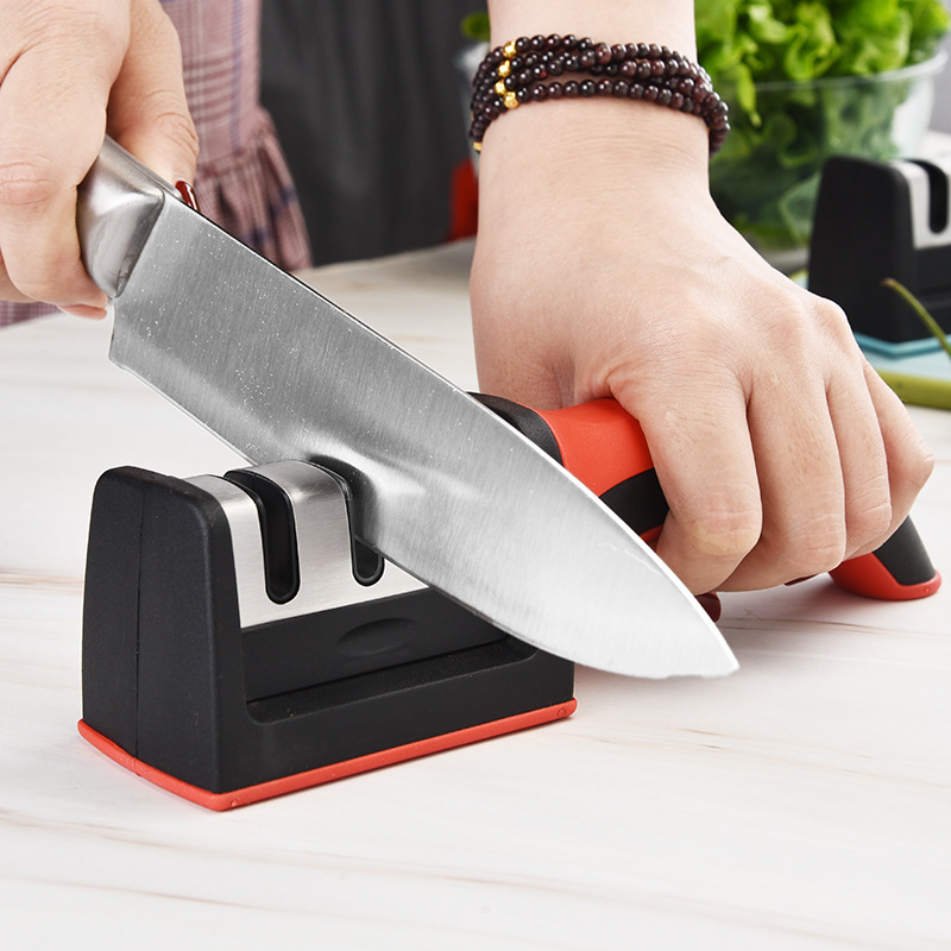 

Knife Sharpener Handheld Multi-function 3 Stages Type Quick Sharpening Tool With Non-slip Base Kitchen Knives Accessories Gadget P1108