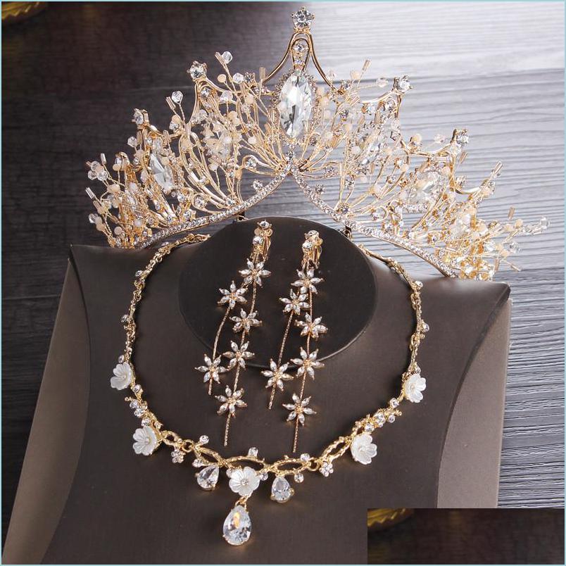 

Jewelry Gold Bridal Crowns Tiaras Hair Accessories Headpiece Necklace Earrings Jewelry Set Fashion Wedding Sets Price Drop Delivery Dhhvq