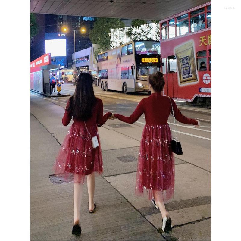 

Casual Dresses Women Autumn Winter Long-Sleeved Dress Women' Clothing Skirts Skirt Vestido De Mujer Femme Robe, Burgundy 2