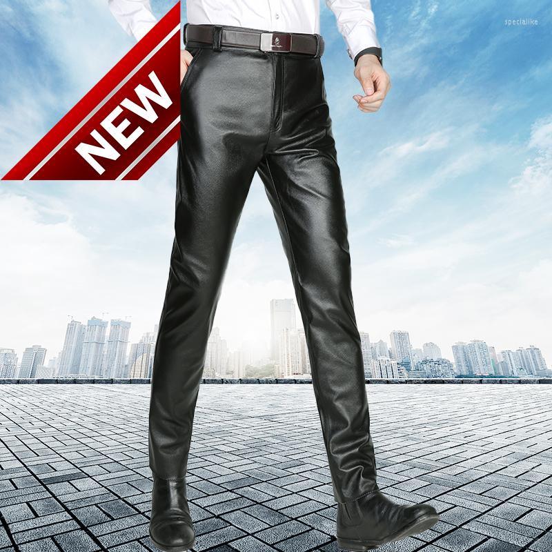

Men's Pants Men's Autumn Leather And Winter Black Cowskin Straight Youth Thickened Casual Pencil Trousers, Goatskin polyester