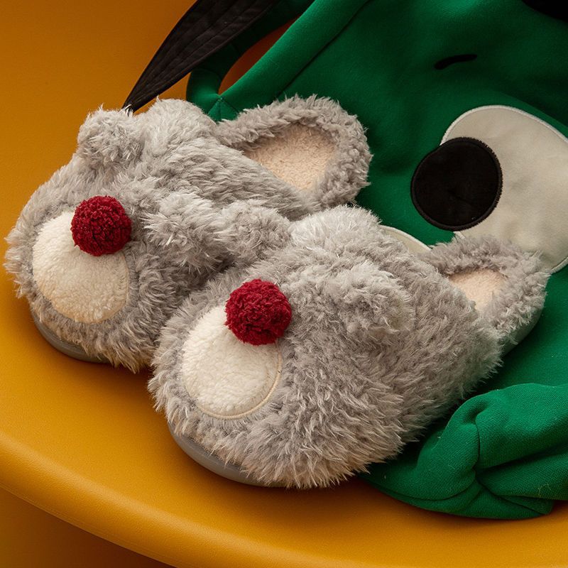 

Cartoon Cotton Slippers Winter Indoor Home Non-Slip Thick Sole Fashion Cute Warm Comfortable Plush Shoes, Khaki