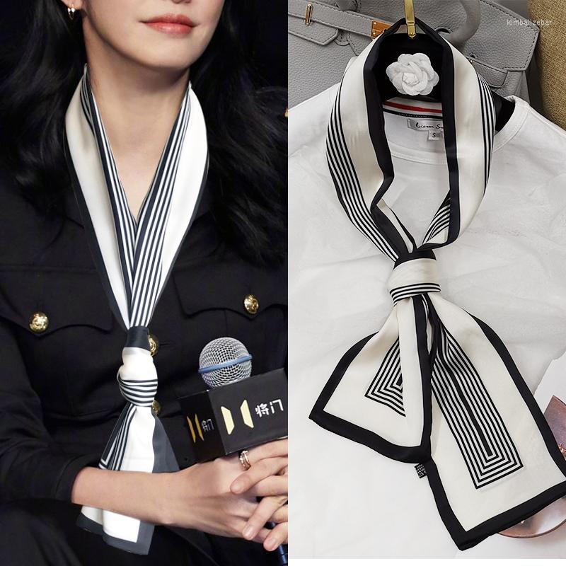 

Scarves Design Spring Autumn Winter Koreaon Scarfs Narrow Long Striped Satin Scarf For Women Elegant Ladies Femme Neck