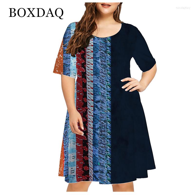 

Plus Size Dresses 6XL Large Sizes For Women Striped Print O-Neck Short Sleeve Dress Fashion Casual Clothing Loose Summer, Dq029