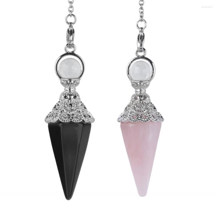 

Pendant Necklaces SUNYIK Natural Stone Hexagonal Pendulum For Dowsing Reiki Crystal Point Sliver-color Chakra Chain Amulet Jewelry Pendule