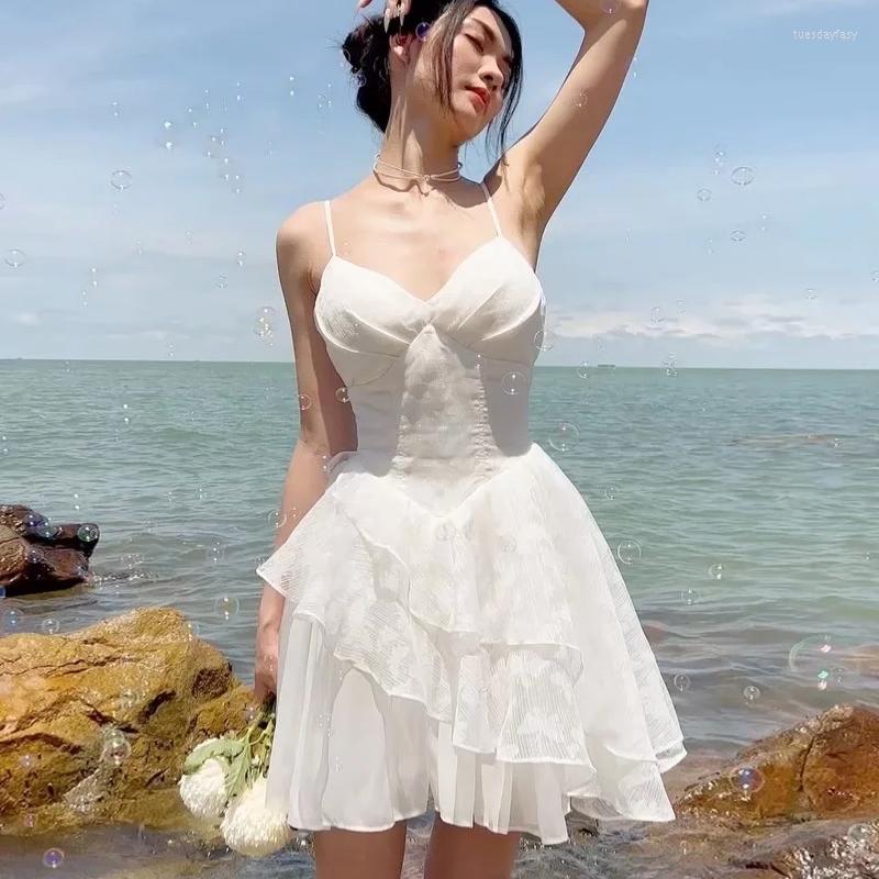 

Casual Dresses Women Sweetheart Neck Ruched Tiered Mini Dress, White