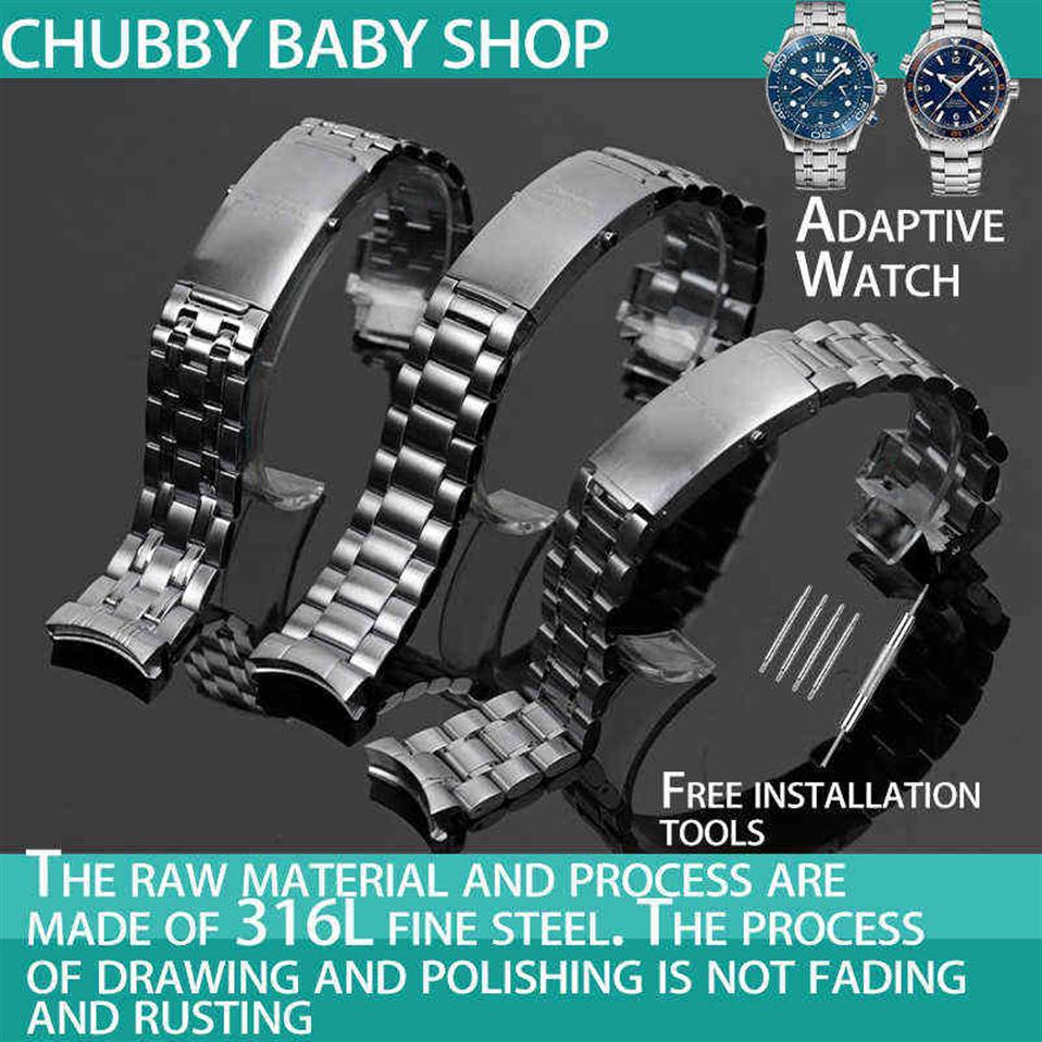 

Top Quality band 316L 20mm 22mm Silver Stainless steel Band For omega strap seamaster speedmaster planet ocean belt H220419262M