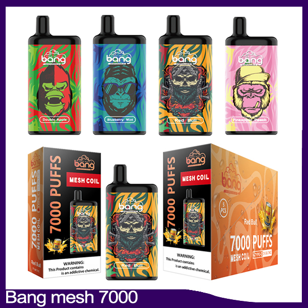 

Bang 7000 puffs mesh coil Disposable Vape Pod E cigarette devices 10 flavors rechargeable Battery 650mAh 10ml Prefilled 0268299