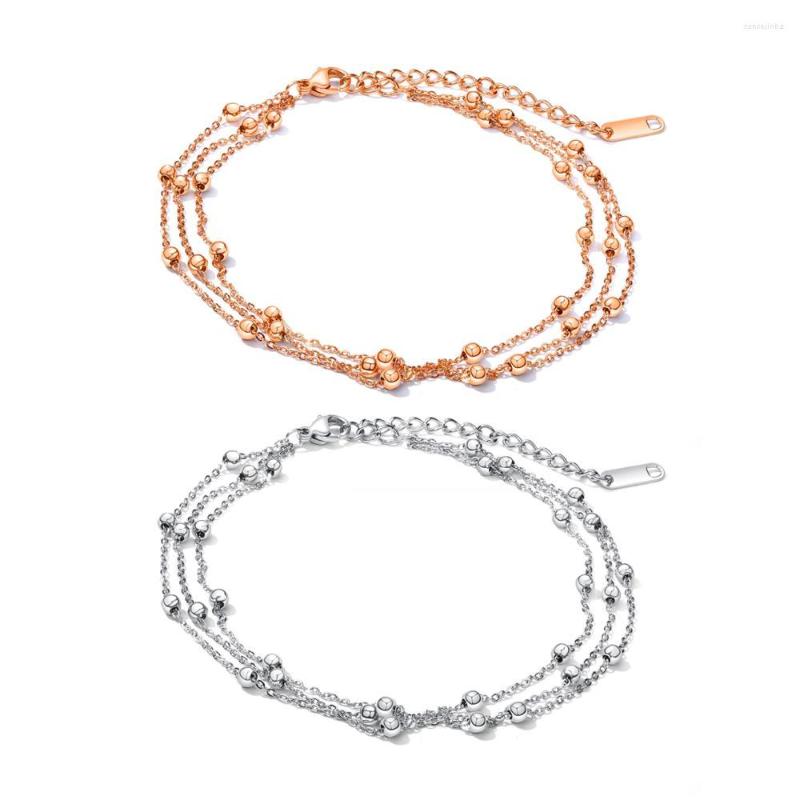 

Anklets Fashion Multi-Layer Beads Anklet For Women Girl Stainless Steel Charm Summer Beach Foot Jewelry