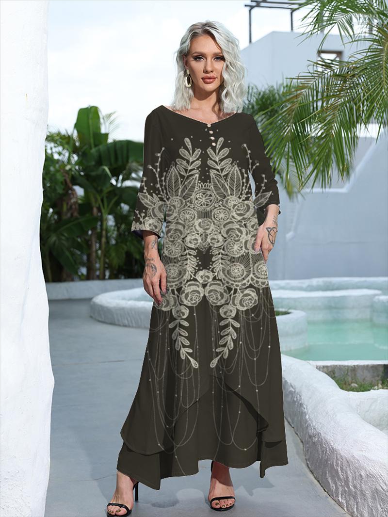 

Casual Dresses Autumn Fashion Women' Dress 3D Print Elegant Evening High Waist Long Sleeve Double Layer Knee Length Bohe, Bq75774