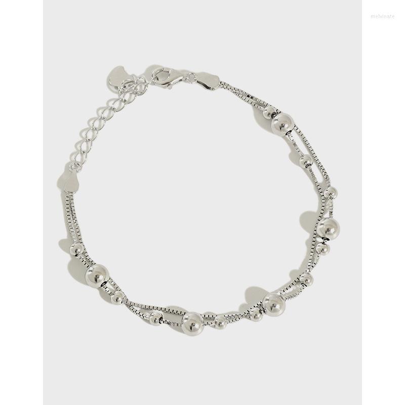 

Link Bracelets S925 Pure Silver Simple Geometric Ball Beads Box Chain & Bracelet Woman Daily Casual Wear Jewelry Female Ornaments