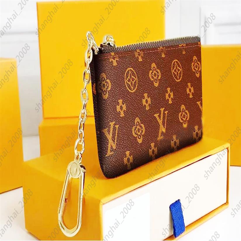 

High quality Genuine Leather Coin Purse Luxury design Portable KEY P0UCH wallet classic Men women Chain bag With dust bag and box 2966, Brown grid
