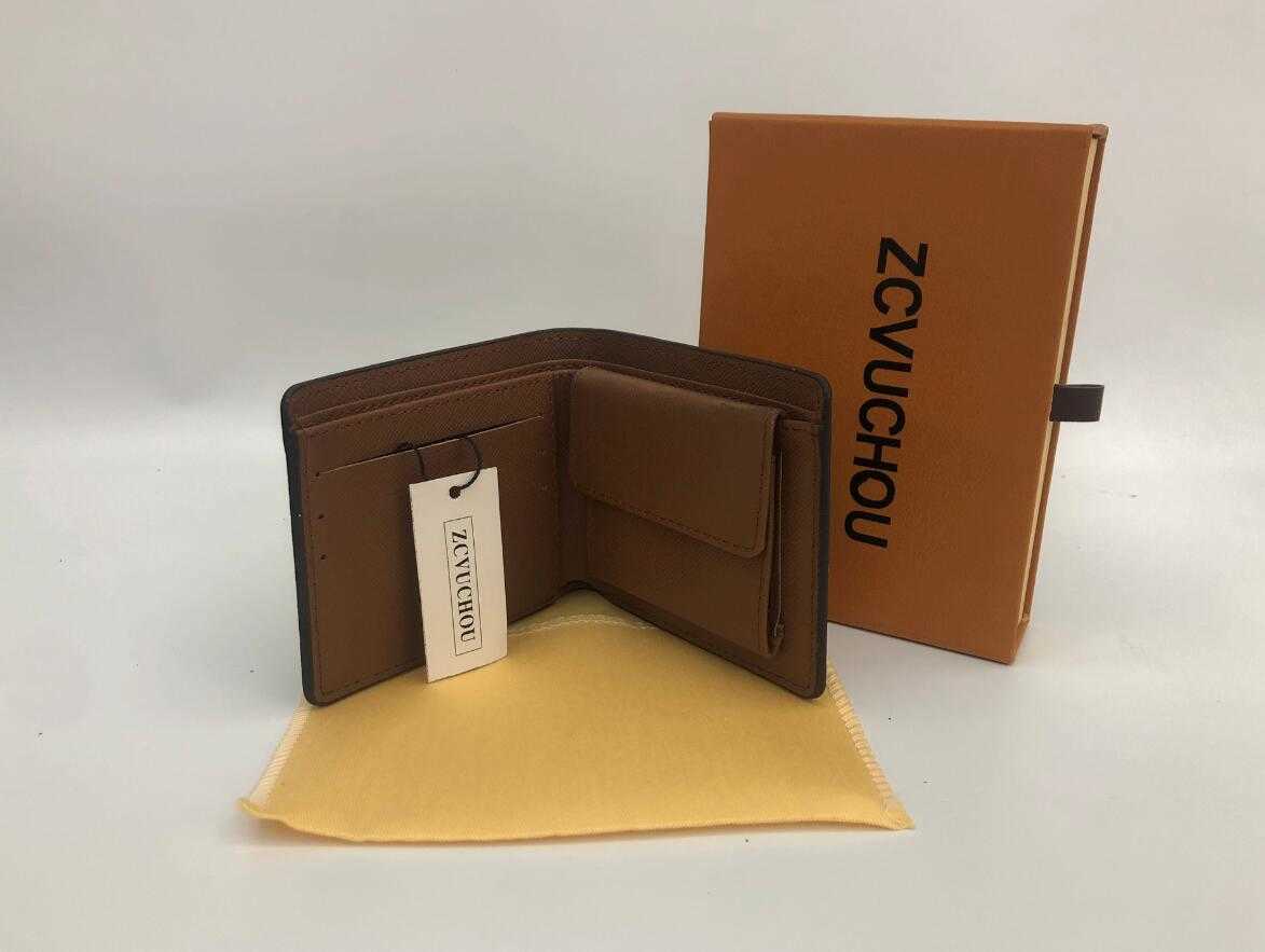 

Mens Leather Top Wallet 2019 Coin Small Clutches 's Purse Pouch Short with Box Dust Bag, Coffee lattice