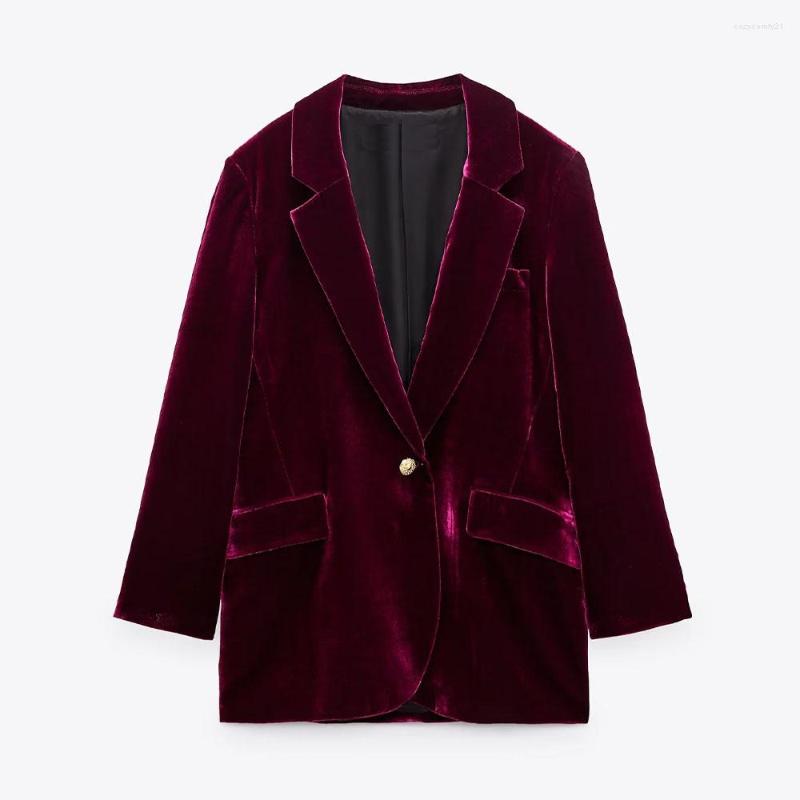 

Women's Suits Fall Women's Casual Temperament Versatile Lapel Long Sleeve Velvet Decorative Pocket One Button Blazer, Claret