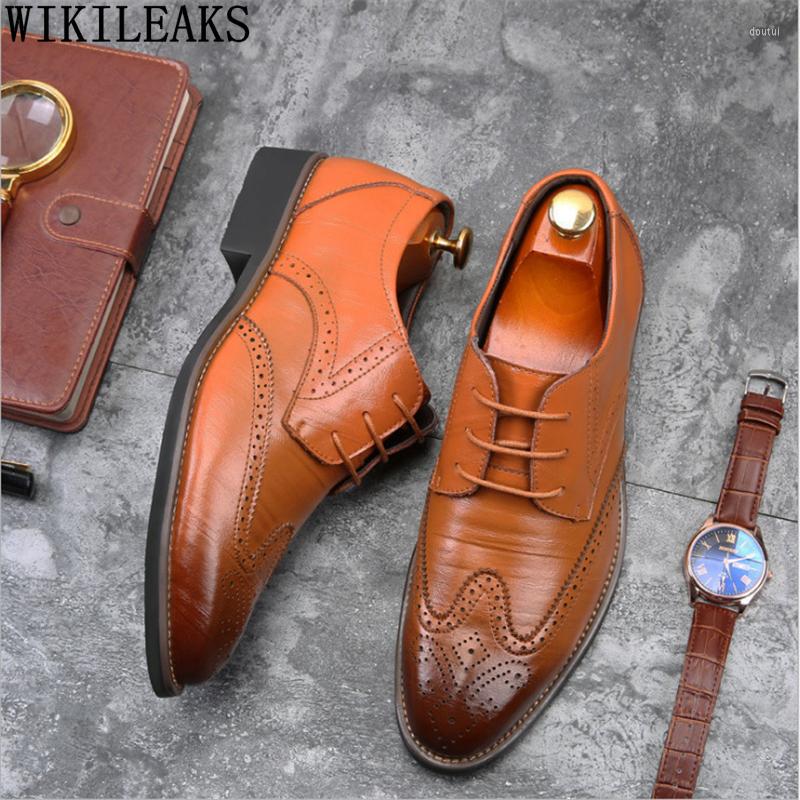 

Dress Shoes Italian Brogues Men Designer Mens Genuine Leather Office 2022 Professional Plus Zapatos De Hombre, Auburn