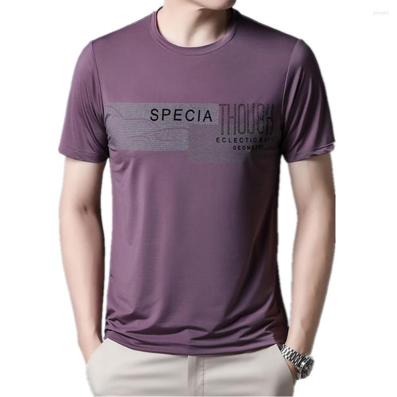

Men's T Shirts Men's Thin Ice Silk T-Shirt Summer Round Neck Short-Sleeved Top, Purple