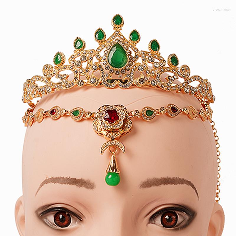 

Headpieces Arabic Wedding Hair Accessories Gold Plated Crown Morocco Bridal Headpiece Rhinestone Muslim Women Headband Metal Marriage Gift