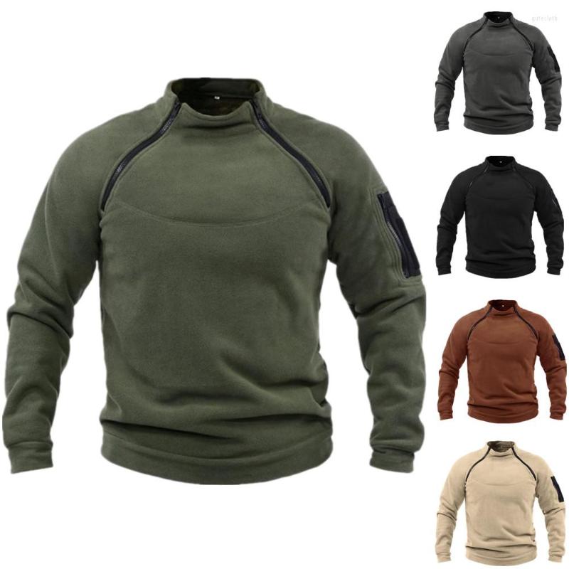

Men' Hoodies Men' Stand Collar Pullover Polar Fleece Sweatshirt Autumn Winter Warm Solid Color Outdoor Tactical Clothing, Black