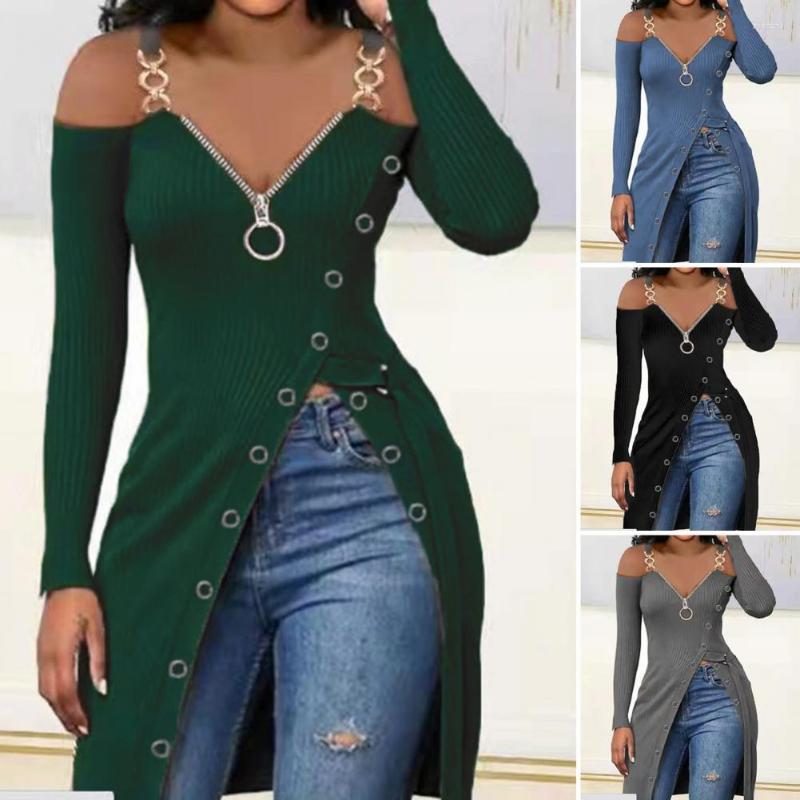 

Women's Blouses Simple Pullover Blouse Skin-touch Long Sleeve Breathable Chain Sling High Split Hem Women Autumn Ribbed, Black