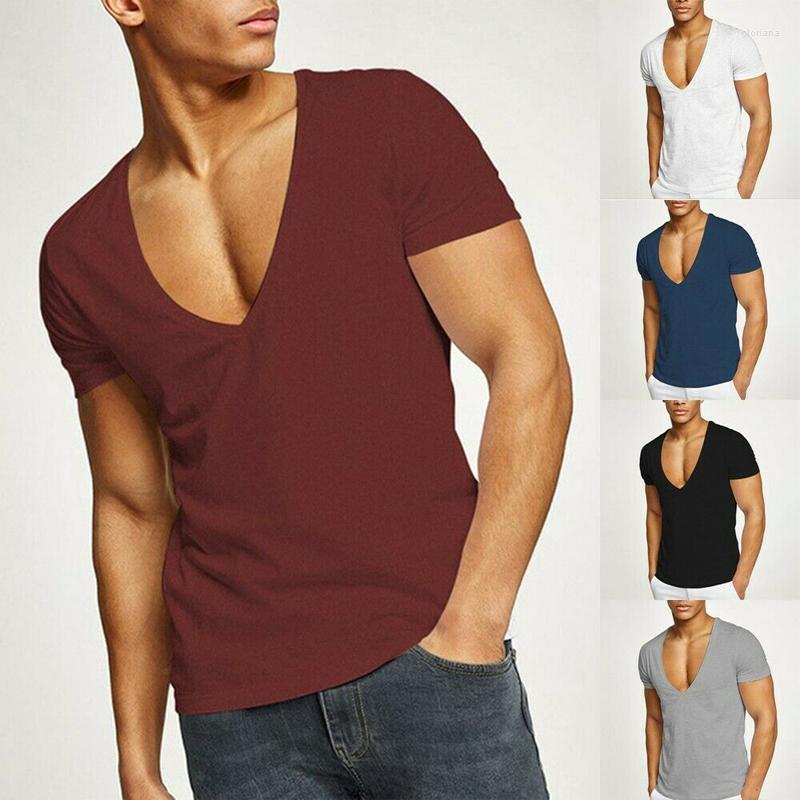 

Men's T Shirts Summer Gym Bodybuilding Muscle Tee Deep V Neck Tops Tees Fitness Sports Tshirt Men Casual T-shirts