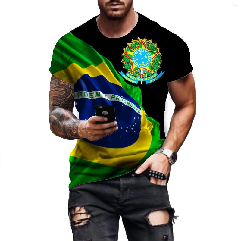

Men's T Shirts BRASIL Summer Men's T-Shirt Brazil National Emblem Flag Print Casual O Neck Loose Short Sleeve Large Size Clothing, T-25