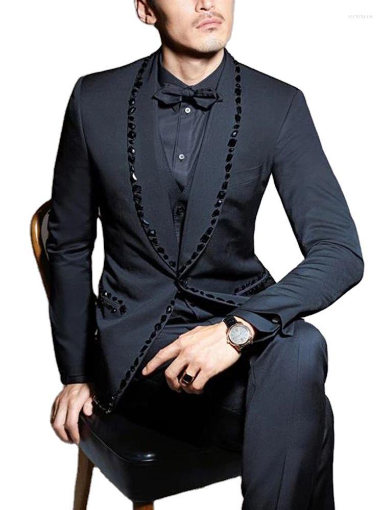 

Men's Suits Black Beaded Blazer Trousers Slim Fit Men 3Pcs Costume Homme Groom Wedding Party Wear Jacket Pants Vest Terno Masculino, Multi