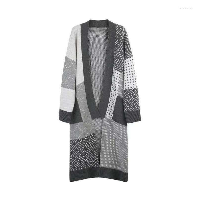 

Women' Knits Woman Sweater Cardigan Female Midi-length Single Breasted Long Sleeve Elegant Vintage Jumper Ladies Print Knitted Outerwear, Black