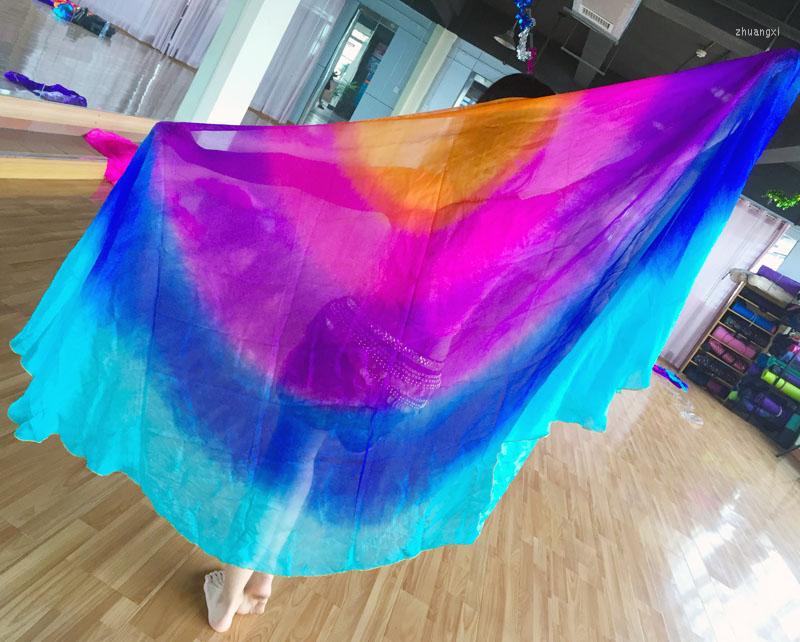

Stage Wear Arrival Semicircle Design Real Silk Belly Dance Veils For Women Gradient 5 Colors Dancing Or Veil Hand-Scarf, Picture shown