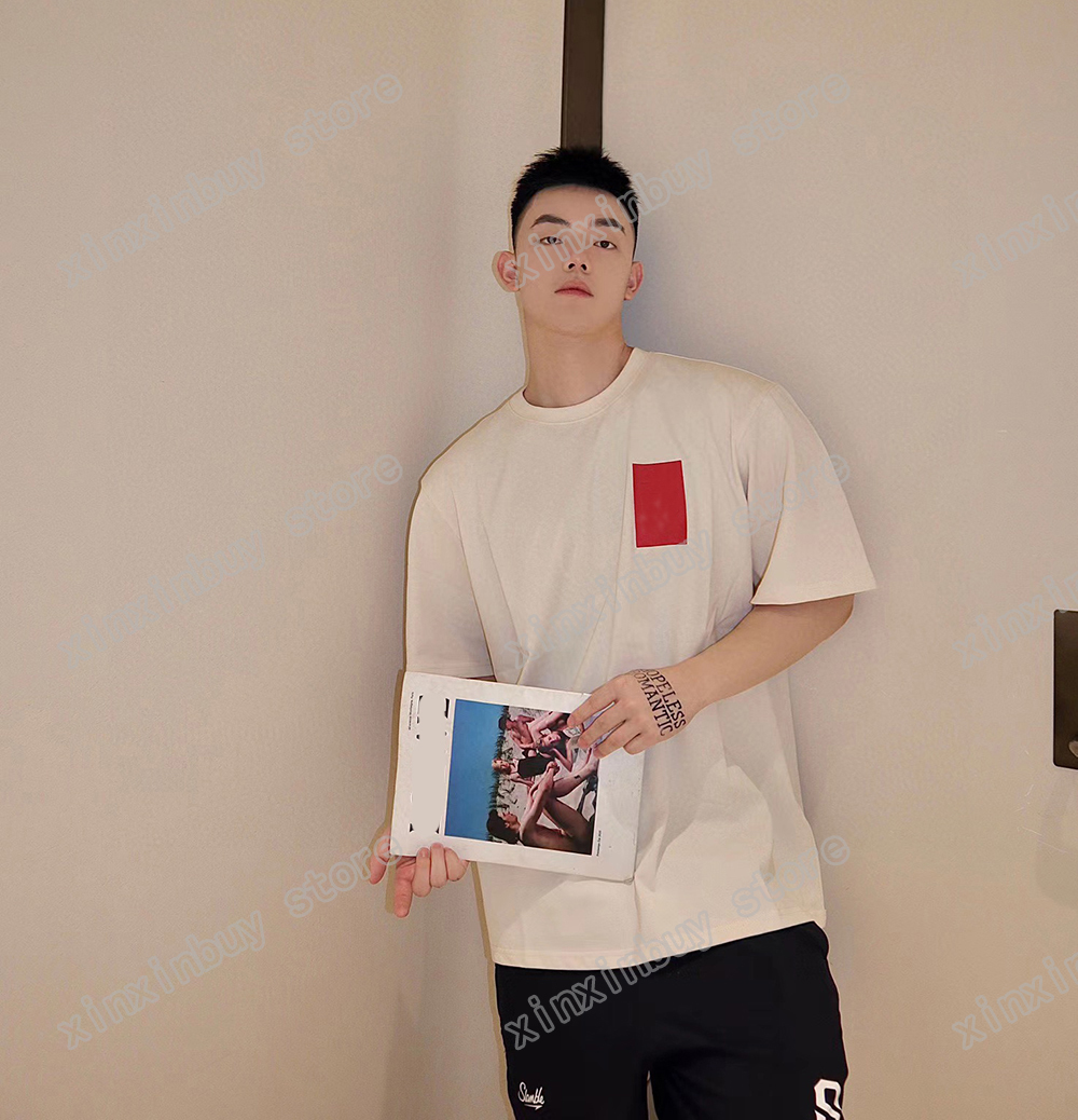 

xinxinbuy Men designer Tee t shirt Paris Red label chest short sleeve cotton women green black white S-XL, 01