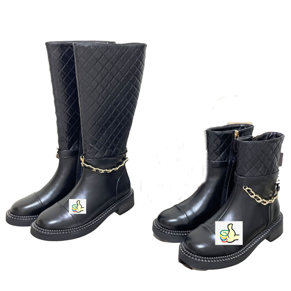 

Top designer brand 2022 autumn and winter new style small fragrance inlaid diamond diamond lattice chain decoration thick heel jockey boots, Black boots