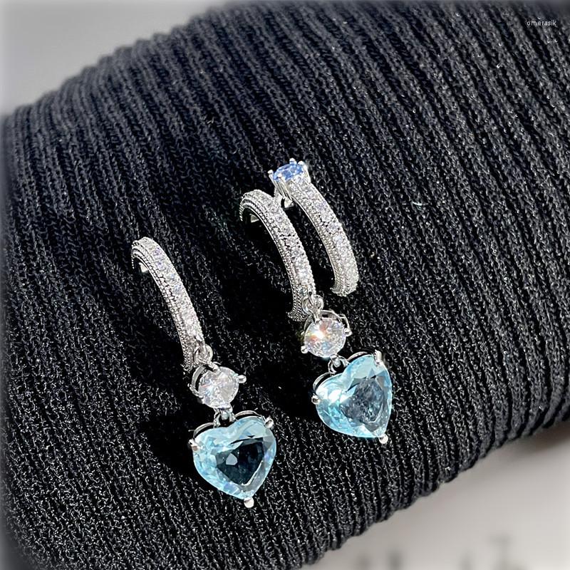 

Dangle Earrings Blue Zircon Heart Drop Micro Pave Delicate Simple Earings For Women