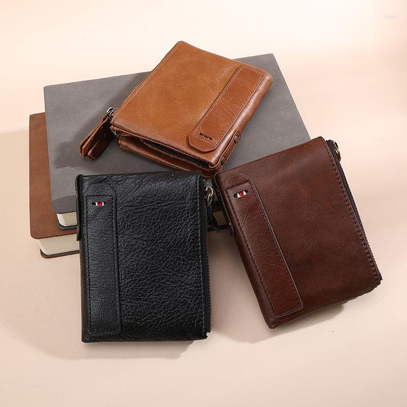 

Wallets Short Bilfold Slim Men's Wallet Genuine Leather Rfid Ridge Large Capacity Male Luxury Coin Purse For Bank Cards, Black