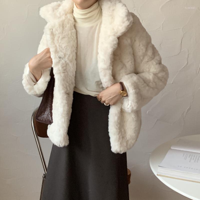 

Women's Fur Winter Women High Quality Faux Coat Luxury Loose Lapel Overcoat Thick Warm Female Plush Coats 2022, Gray