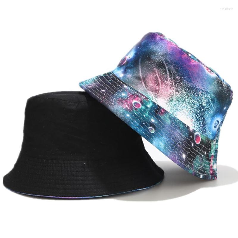 

Berets Graffiti Galaxy Bucket Hat Women Fashion Sunscreen Fisherman Hats Female Street Trend Cotton Basin Double-sided Sun Cap